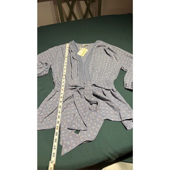 MAX STUDIO CREPE WRAP BLOUSE 3/4 SLEEVE TIE FRONT WOMENS SZ S NEW - Picture 5 of 9